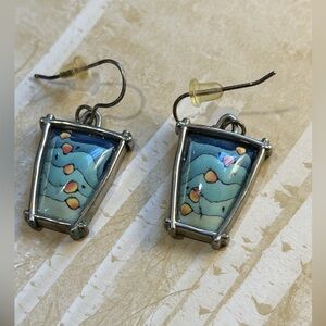 Artfulsoul Blue and Orange Trapezoid Earrings - sterling silver